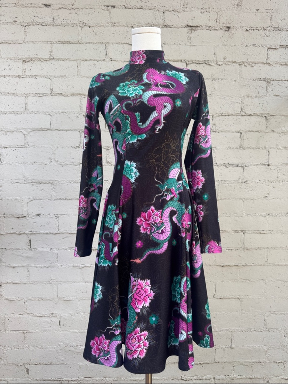BlackMilk Long Sleeve Evil Longline Dress Dragon Bouquet Size S - Picture 5 of 16